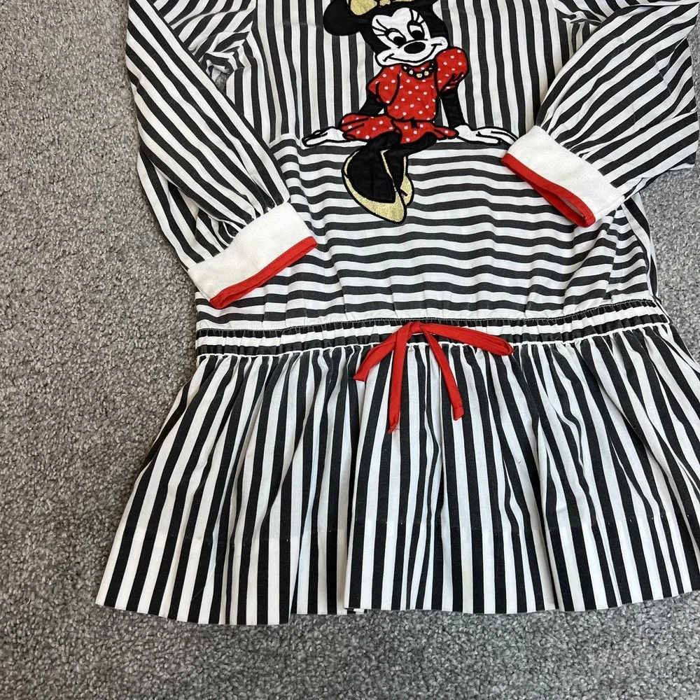 Disney Minnie Mouse Dress Girls‎ 6 Black White Striped Long Sleeve Drop Waist